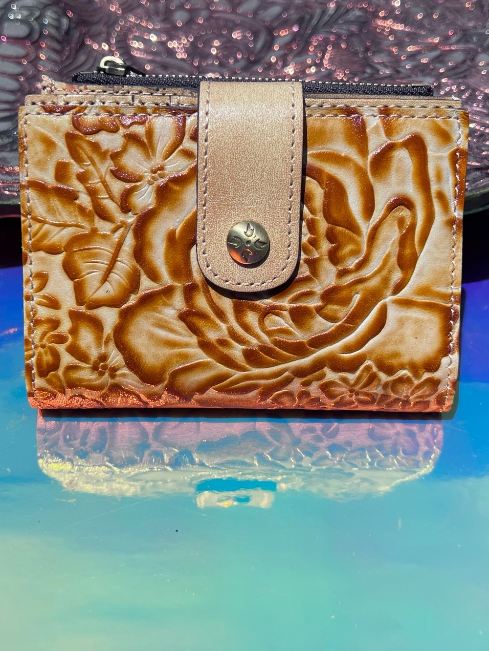 NEW Patricia Nash Tooled Floral Leather Wallet - Burnished Tan